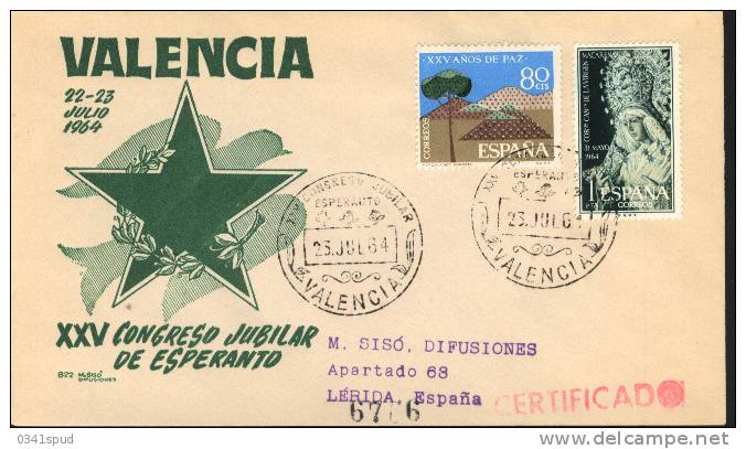 1964  Espagne  Valencia  Esperanto Sur  Lettre éntiere - Esperanto