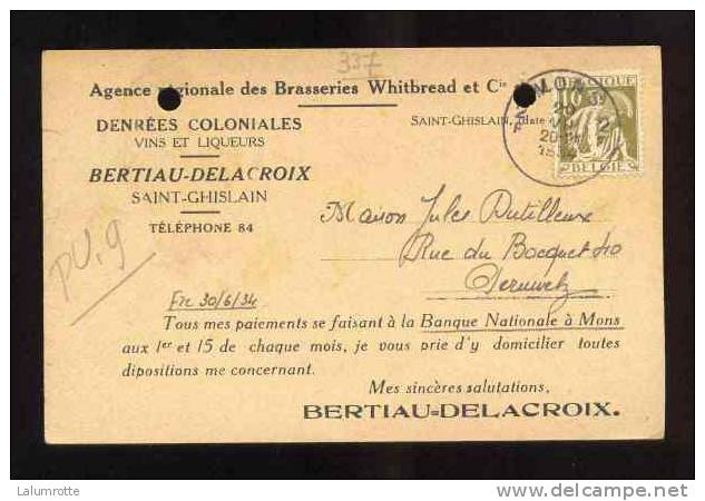 LetDoc. 577. Allégories Cérès 10c N°337.  Carte Réponse Agence Régionale Des Brasseries Whitbread Et Cie 1934 - Covers & Documents
