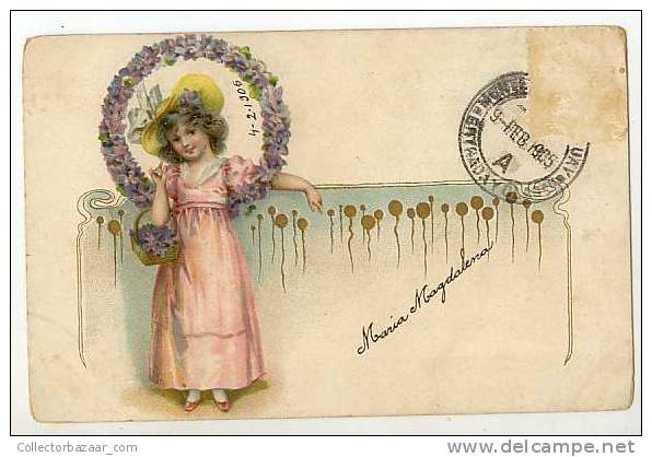 VINTAGE POSTCARD Ca1900 GIRL ART NOUVEAU - Otros & Sin Clasificación