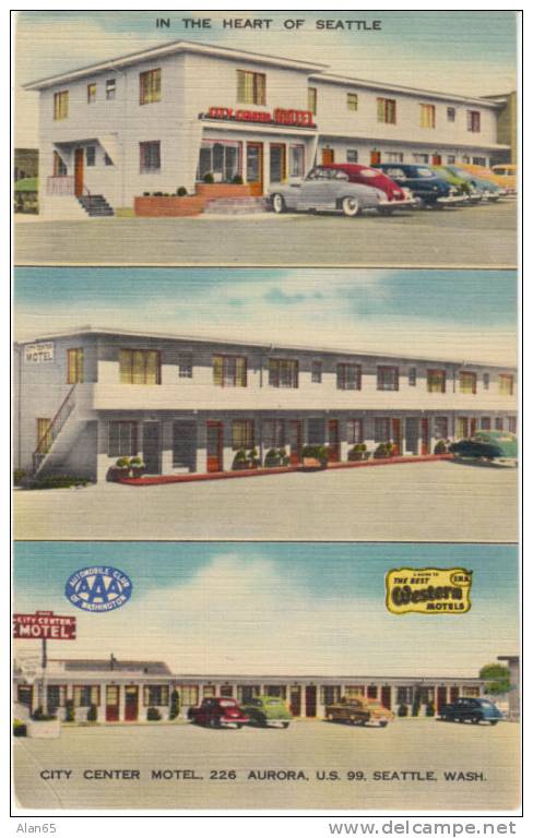 City Center Motel Highway 99 In Seattle WA On Vintage Linen Postcard, Vintage Autos - Seattle