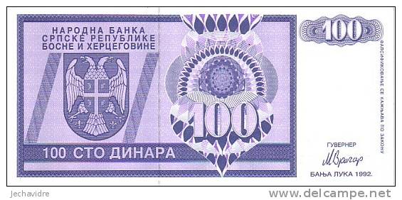 BOSNIE-HERZEGOVINE   100 Dinara  Daté De 1992   Pick 135a     ***** BILLET  NEUF ***** - Bosnië En Herzegovina