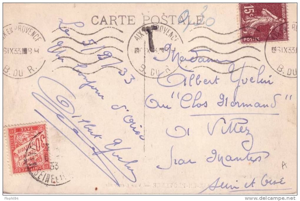 BOUCHES DU RHONE-AIX OMEC/SEMEUSE AVEC TAXE 30 6-9-1933 - 1859-1959 Lettres & Documents