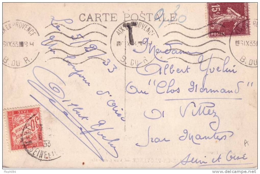 BOUCHES DU RHONE-AIX OMEC/SEMEUSE AVEC TAXE 30 6-9-1933 - 1859-1959 Storia Postale