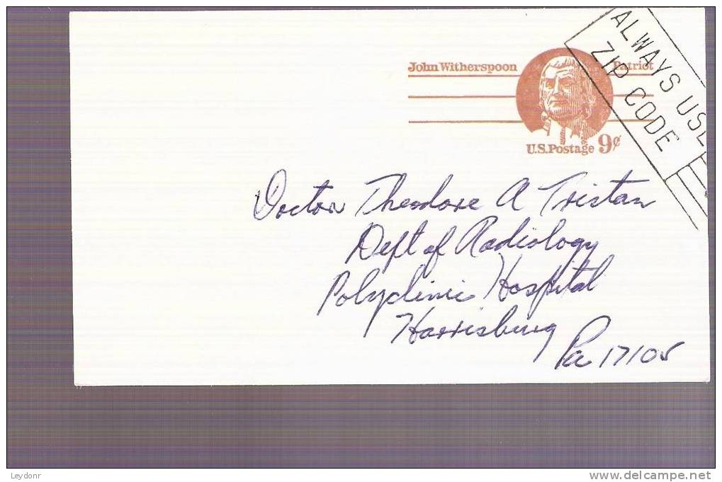 Postal Card - John Witherspoon - Scott # UX69 - 1961-80