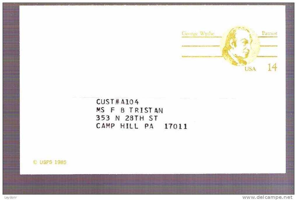 Postal Card - George Wythe - Scott # UX108 - 1981-00