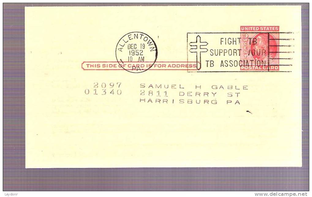 Postal Card - B. Franklin - Scott # UX38 Pennsylvania Power & Light Company - 1941-60