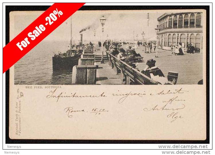 1910 VERY BEAUTIFUL POSTCARD SOUTHSEA - THE PIER - SHIPPED FROM ROME TO LORO PICENO ITALY SHIP BOAT ANIMATED PEOPLE - Portsmouth