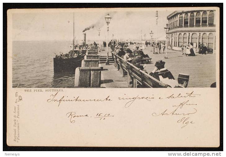 1910 VERY BEAUTIFUL POSTCARD SOUTHSEA - THE PIER - SHIPPED FROM ROME TO LORO PICENO ITALY SHIP BOAT ANIMATED PEOPLE - Portsmouth