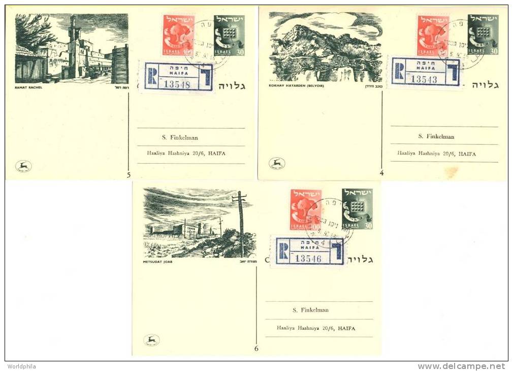 Israel Full Set Of 6 FD Registered Illustrated Postal Cards "villages And Town In Siege" (1948 War) 1956 - Briefe U. Dokumente