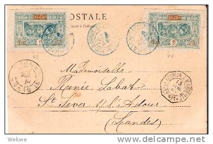 Faf088/ Obock 5 C. 2 X 1901 Auf AK Djibouti-Markt - Briefe U. Dokumente