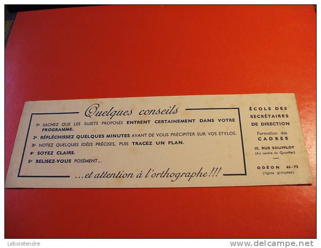 BUVARDS-ECOLE DES SECRETAIRES DE DIRECTION -ODEON-46-72-TAILLE: 24X8CM - Autres & Non Classés