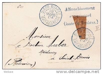 Faf116/ Diego Suarez Halbierung 1904 (Michel Vf) Nach Reunion(Brief, Cover, Lettr, Lettre) - Storia Postale