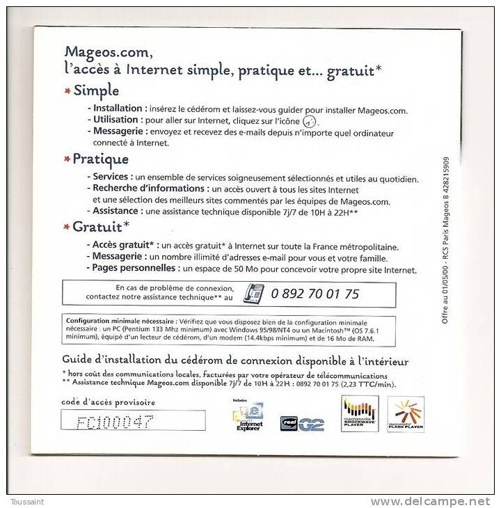 MAGEOS.com: L´ Accés à Internet Simple, Pratique Et Gratuit, Fnac (08-2628) - Connection Kits