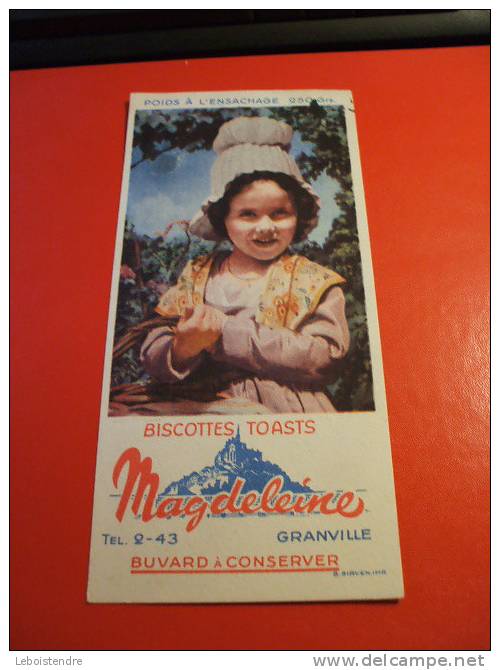 BUVARD :BISCOTTES TOASTS MAGDELEINE-GRANVILLE-TAILLE: 21X9.5CM - Biscotti