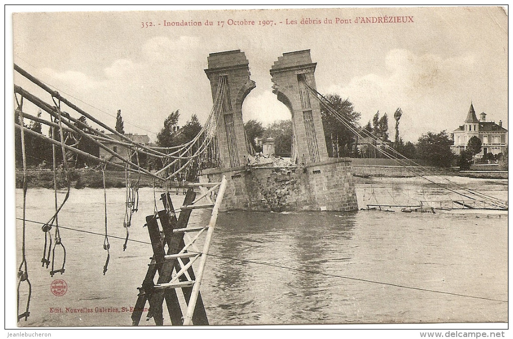 C . P . A   (  ANDRéZIEUX  " Inondation Du 17 Octobre 1907 - Les Débris Du Pont  " Carte   Plan  Rare) - Andrézieux-Bouthéon