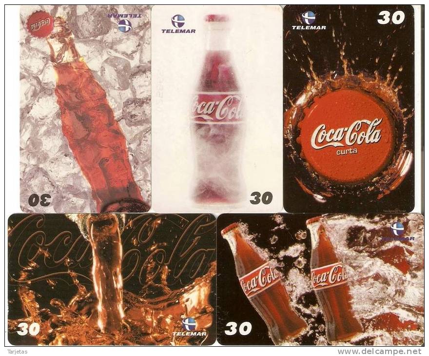 SERIE COMPLETA DE 5 TARJETAS DE COCA-COLA DE BRASIL TIRADA 50000 - Alimentación