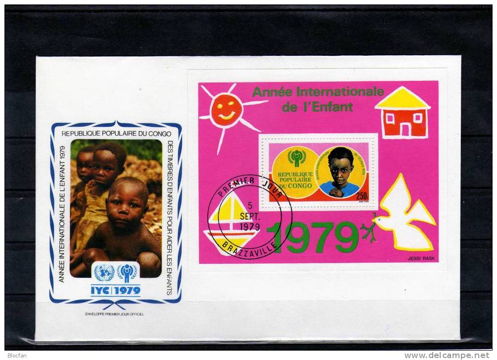 FDC Zum Jahr Des Kindes „ Kind, Sonne, Schiff, Taube “ Kongo 695, Block 21 O Und FDC 6€ - FDC