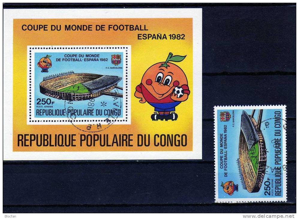 Fußball WM 1982 Spanien Stadion FC Barcelona Congo 741+Block 23 O 2€ Bloque Hoja Hb Bloc Sport M/s Soccer Sheet Bf Kongo - Usati