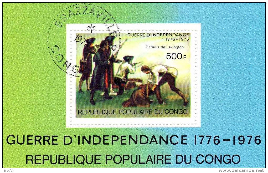 „ Schlacht Bei Lexington “ 200 Jahre Unabhängigkeit Der USA Kongo 561 + Block 10 O 5€ - Indépendance USA