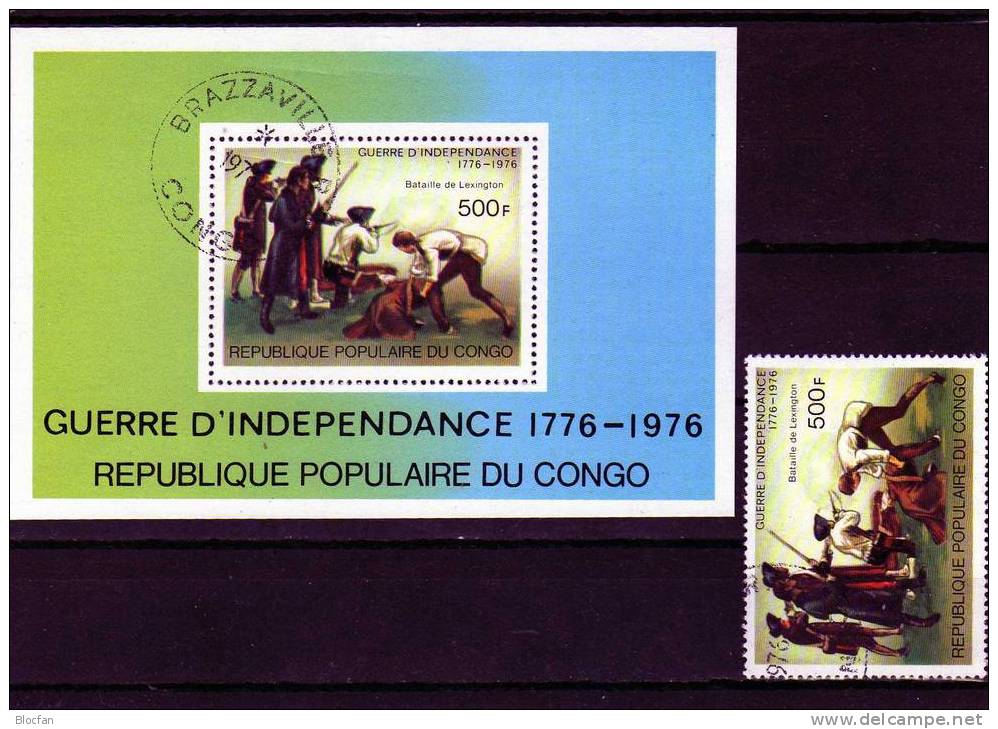 „ Schlacht Bei Lexington “ 200 Jahre Unabhängigkeit Der USA Kongo 561 + Block 10 O 5€ - Us Independence