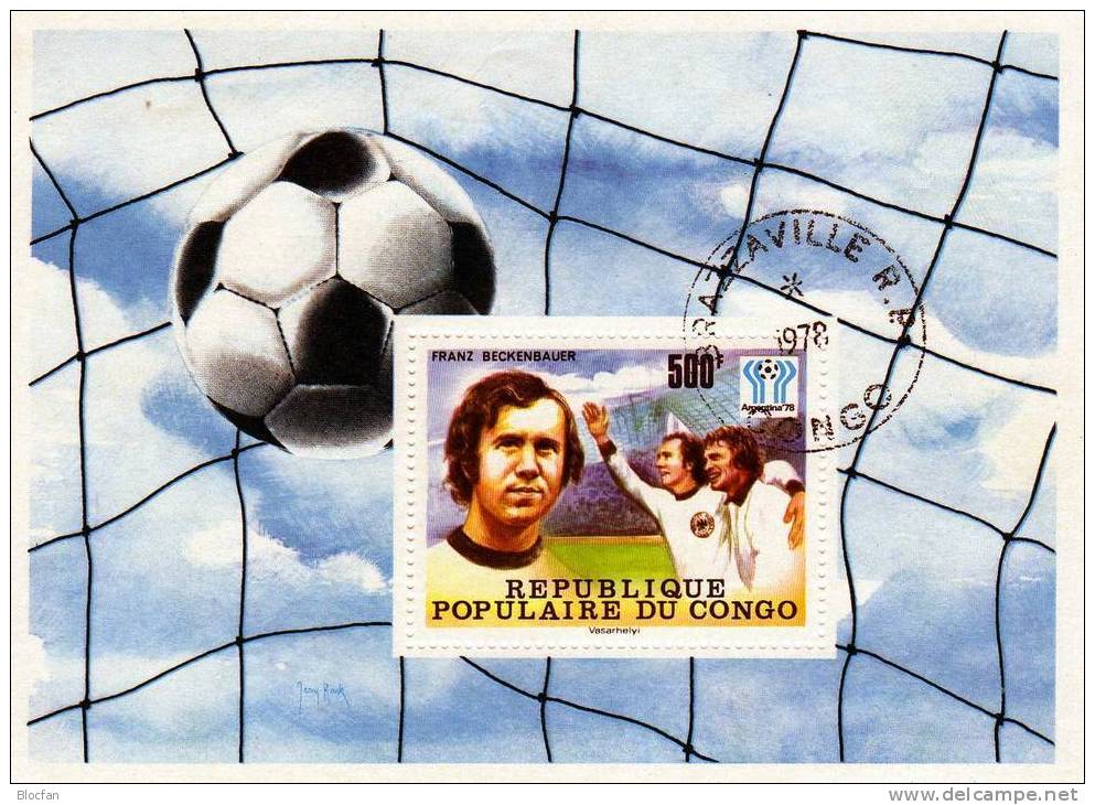 Spieler Franz Beckenbauer Fußball WM Argentinien 1978 Kongo Block 15 O 2€ Bloque M/s Football Bloc Soccer Sheet Bf Congo - Berühmte Teams