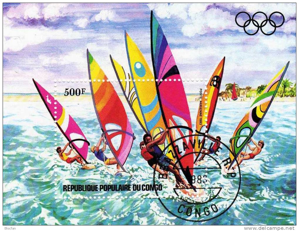 „ Surfen Auf Offener See “ Vorolympiade Los Angeles 1984 Kongo 921 + Block 33 O 3€ - Sommer 1984: Los Angeles