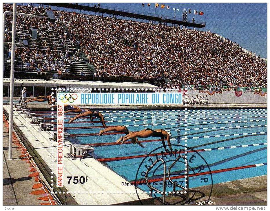 „ Startsprung Beim Schwimmen “ Vorolympiade Seoul 1988 Kongo 1080 + Block 41 O 10€ - Sommer 1988: Seoul