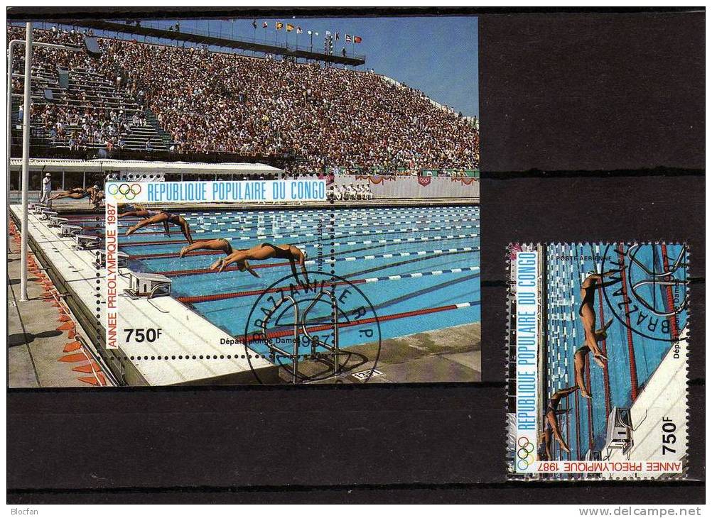 „ Startsprung Beim Schwimmen “ Vorolympiade Seoul 1988 Kongo 1080 + Block 41 O 10€ - Sommer 1988: Seoul