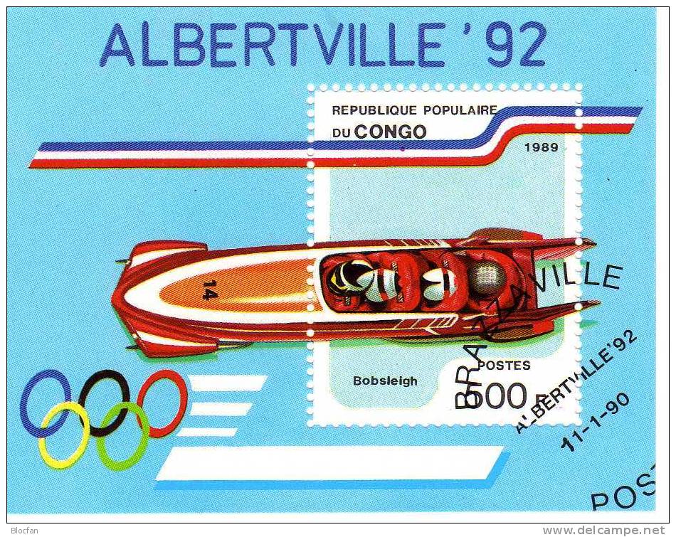 „ Zweier - Bob “ Winter - Olympiade In Albertville 1992 Kongo 1169 + Block 45 O 8€ - Hiver 1992: Albertville