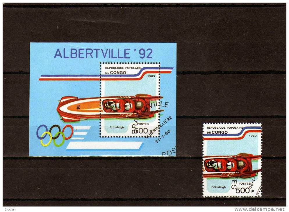 „ Zweier - Bob “ Winter - Olympiade In Albertville 1992 Kongo 1169 + Block 45 O 8€ - Hiver 1992: Albertville