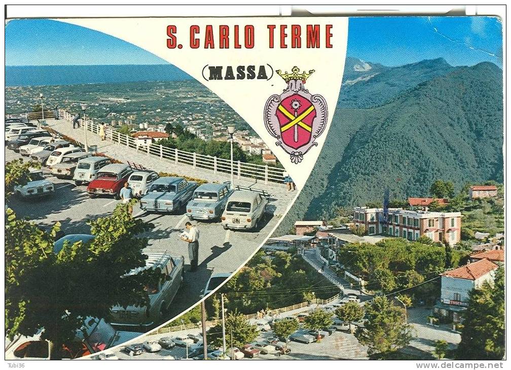 S.CARLO TERME  (MASSA) - COLORI VIAGGIATA 1971 -  2 VEDUTE - ANIMATA E VETTURE D'EPOCA. - Massa