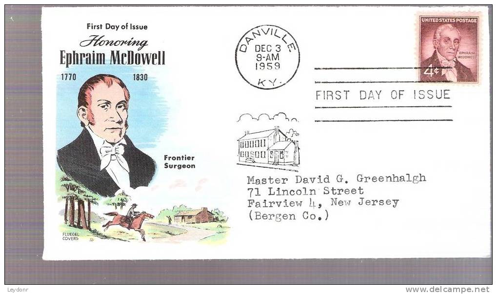 FDC Ephraim McDowell - Frontier Surgen - Scott # 1150 - 1951-1960