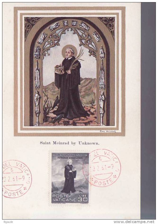 VATICAN CARTE MAXIMUM NUM.YVERT  316 SAINT MEINRAD - Cartoline Maximum