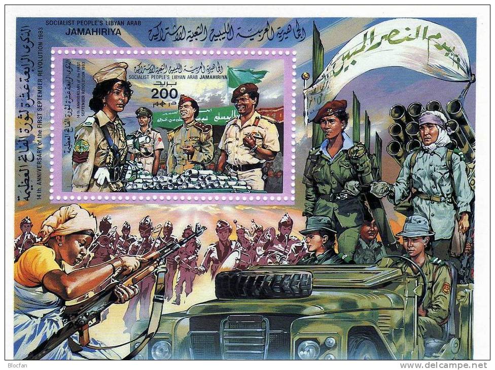 14 Jahre September-Revolution Frauen Im Militär-Jeep Libyen 1197+Block 78 ** 6€ Bloque Hojita Ms Military Sheet Bf Libya - Libye