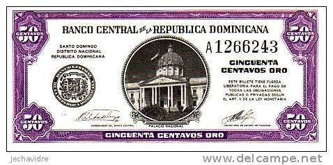 République DOMINICAINE   50 Centavos Oro  Non Daté (1961)  Pick 89a    ***** BILLET  NEUF ***** - Dominicaine