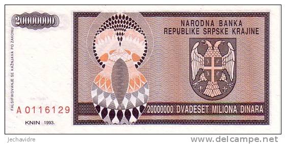 CROATIE  20 000 000 Dinara  Daté De 1993   Pick R13a     ***** BILLET  NEUF ***** - Croatia