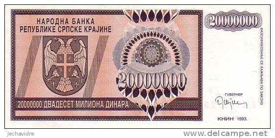 CROATIE  20 000 000 Dinara  Daté De 1993   Pick R13a     ***** BILLET  NEUF ***** - Croatie