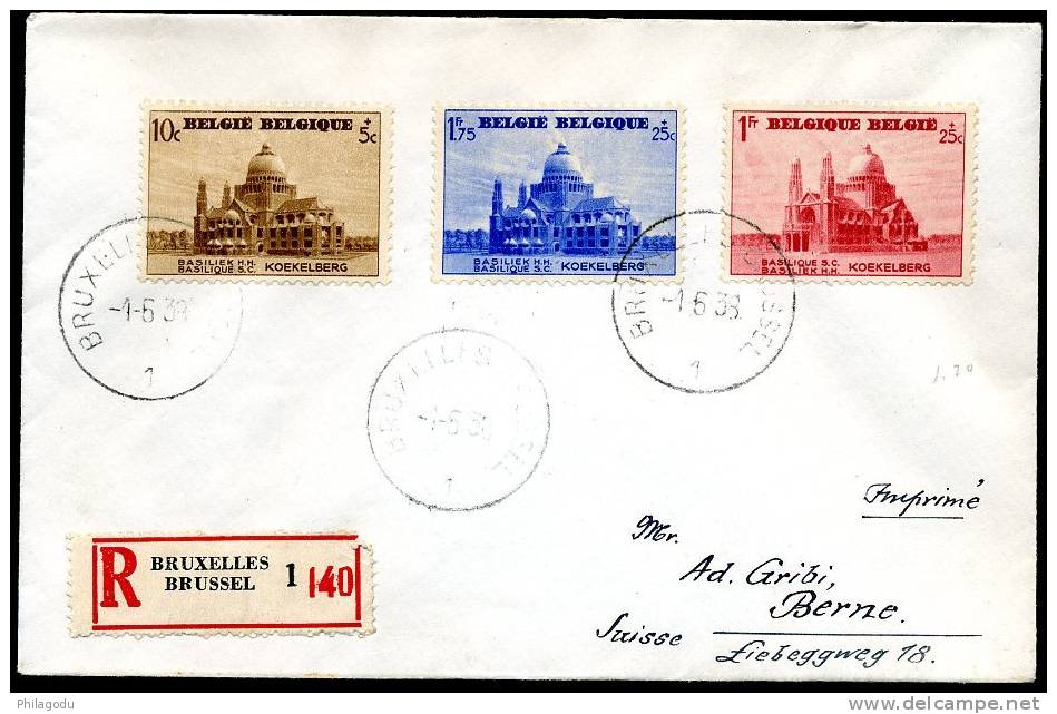 BASILIQUE Koekelberg    1-6--1938    Lettre Recommandée Vers La Suisse - Cartas & Documentos
