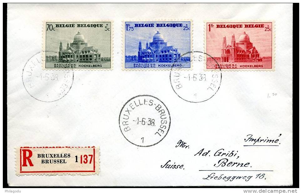 BASILIQUE Koekelberg    1-6-1938    Lettre Recommandée Vers La Suisse - Brieven En Documenten