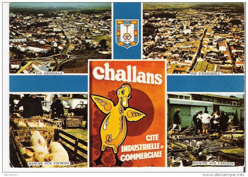 CHALLANS 85 Vue Générale Sur La Ville Le Marché De Cochon Et De Cananrd Editions Artaud - Challans