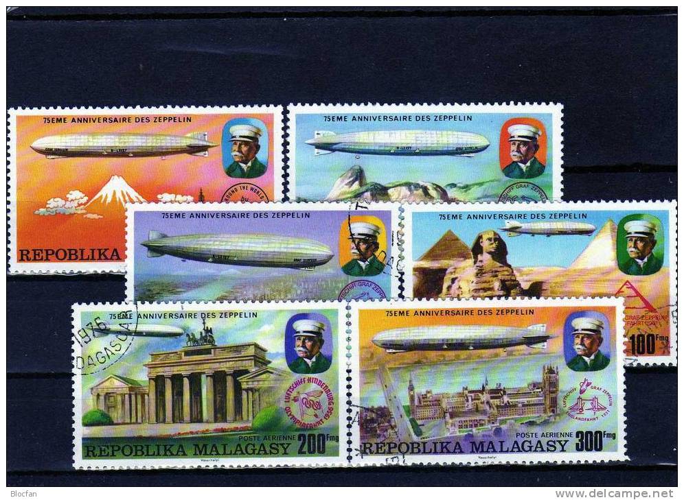 LZ127 über Petersdom In Rom 75 Jahre Zeppelin Madagaskar 783/8+Block 11 O 6€ Bloque Hoja Ms Bloc Space Sheet Bf Malagasy - Zeppeline