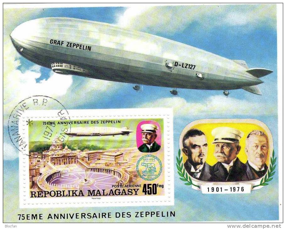 LZ127 über Petersdom In Rom 75 Jahre Zeppelin Madagaskar 783/8+Block 11 O 6€ Bloque Hoja Ms Bloc Space Sheet Bf Malagasy - Zeppelins