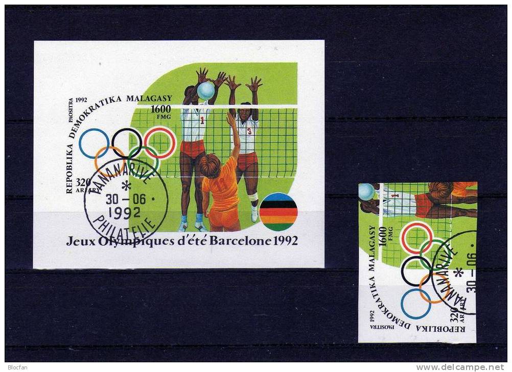 Volleyball Sommer-Olympiade Barcelona 1992 Madagaskar 1380+Block 191 O 5€ Blocchi Sport Bloc Olympic Sheet Bf Madagascar - Volleyball