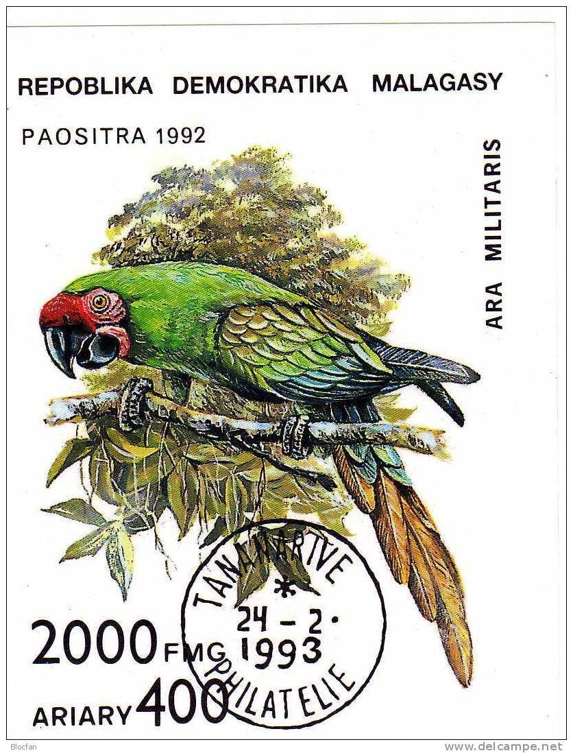 Papagei Soldatenara WWF 1993 Papageien Madagaskar 1423/9+Block 209 O 7€ Sittich Bloque Hoja Ms Birds Sheet Bf Madagascar - Pappagalli & Tropicali