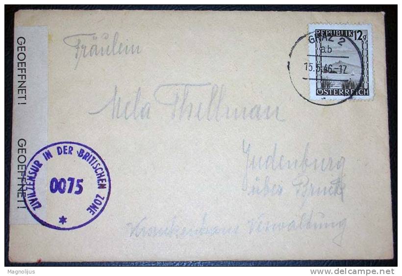 Austria,Letter,Censored,Oppened Cover,Censor Stamp,British Zone 0075,Geoeffnet Label,vintage - Brieven En Documenten