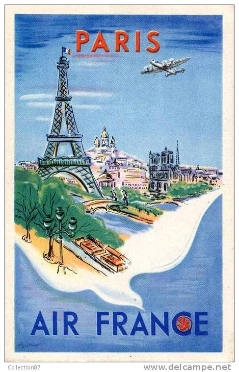 PUBLICITE AVIATION - AIR FRANCE - PARIS Par GERARD MANSET - TOUR EIFFEL - CHEVAL PEGASE - VOIR DOS - Pubblicitari