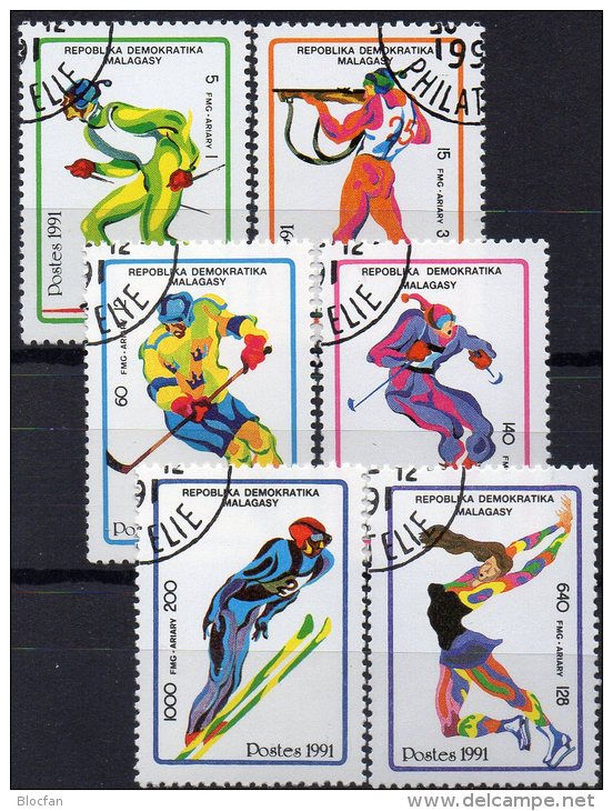 Winter-Olympia 1992 Albertville Madagaskar 1338-3 O 2€ Eishockey Skilauf Sprung Biathlon Eistanz Olympic Set Of Malagasy - Winter (Other)