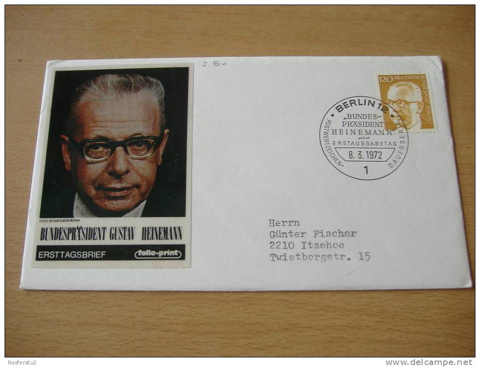 FDC Berlin MiNr. 395 Bundespräsident Dr.Gustav Heinemann - Andere & Zonder Classificatie