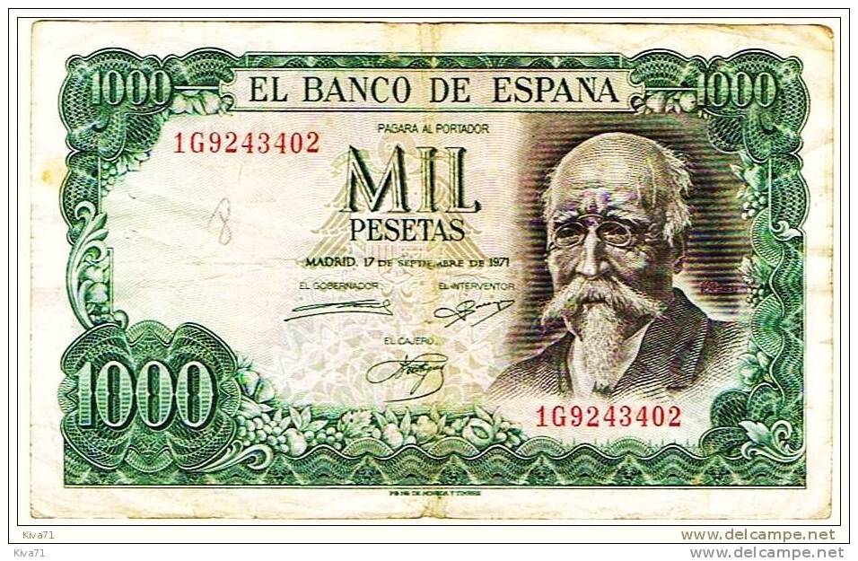 1000 Pesetas  "ESPAGNE"   17  Septembre 1971   Bc29 - 1000 Pesetas