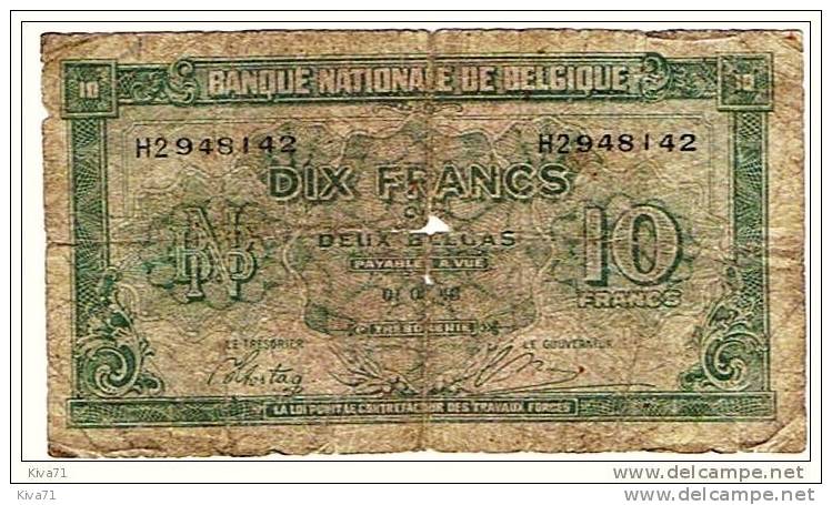 10 Francs 2 Belgas  "BELGIQUE"  01 02 1943         Bc90 - 10 Francs-2 Belgas